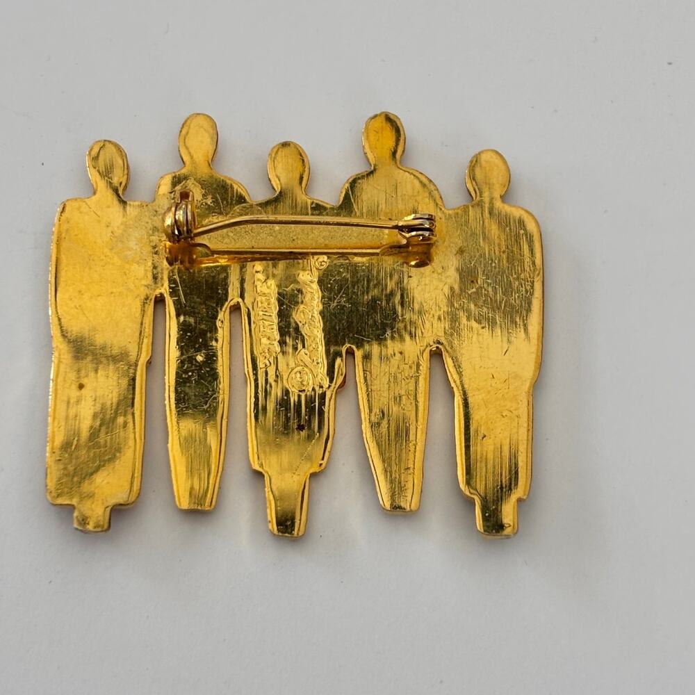 Tribe VTG Laurel Burch Signed Brooch Pin Gold Tone Enamel Colorful Africa People - Picture 2 of 6